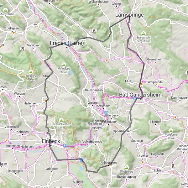 Karten-Miniaturansicht der Radinspiration "Road-Tour durch die Natur um Lamspringe" in Hannover, Germany. Erstellt vom Tarmacs.app-Routenplaner für Radtouren