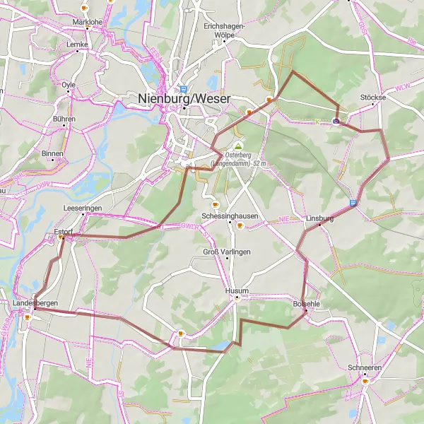 Karten-Miniaturansicht der Radinspiration "Erlebnisreiche Gravel-Tour von Landesbergen" in Hannover, Germany. Erstellt vom Tarmacs.app-Routenplaner für Radtouren