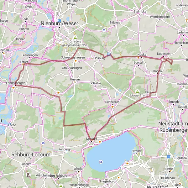Karten-Miniaturansicht der Radinspiration "Gravel-Abenteuer rund um Landesbergen" in Hannover, Germany. Erstellt vom Tarmacs.app-Routenplaner für Radtouren
