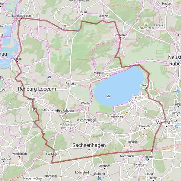 Karten-Miniaturansicht der Radinspiration "Gravel-Erlebnistour durch die Region Landesbergen" in Hannover, Germany. Erstellt vom Tarmacs.app-Routenplaner für Radtouren