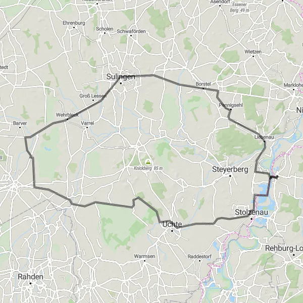 Map miniature of "Landesbergen Loop Road Route" cycling inspiration in Hannover, Germany. Generated by Tarmacs.app cycling route planner