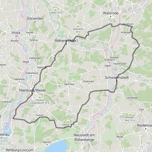 Map miniature of "Aller Explorer" cycling inspiration in Hannover, Germany. Generated by Tarmacs.app cycling route planner