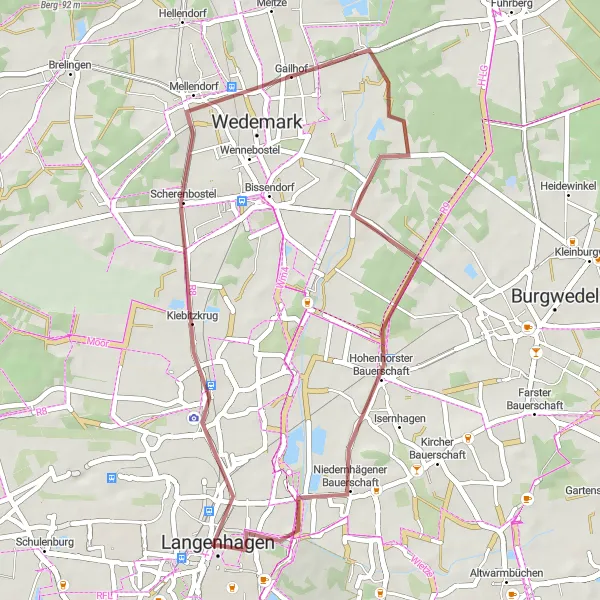 Map miniature of "Gravel Adventure in the Countryside" cycling inspiration in Hannover, Germany. Generated by Tarmacs.app cycling route planner