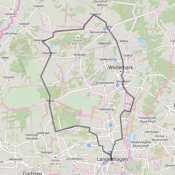 Map miniature of "Langenhagen - Krähenwinkel Loop" cycling inspiration in Hannover, Germany. Generated by Tarmacs.app cycling route planner