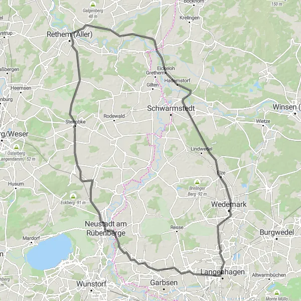 Map miniature of "Langenhagen - Krähenwinkel Extended Loop" cycling inspiration in Hannover, Germany. Generated by Tarmacs.app cycling route planner