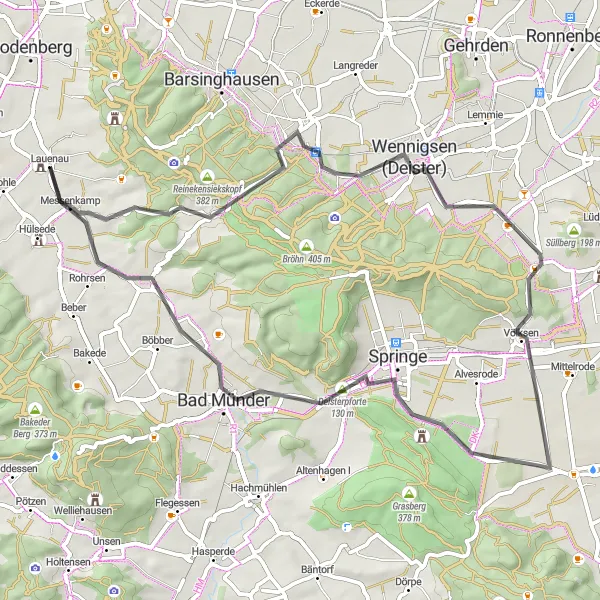 Map miniature of "Vineyards and Hills" cycling inspiration in Hannover, Germany. Generated by Tarmacs.app cycling route planner