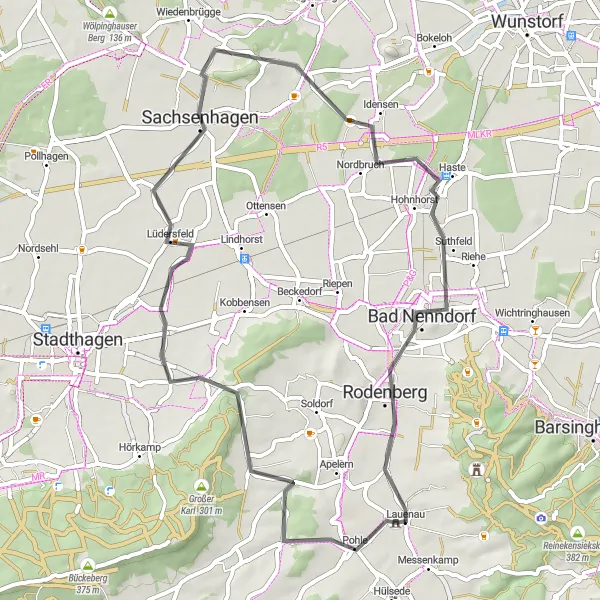 Karten-Miniaturansicht der Radinspiration "Rundweg um Rodenberg" in Hannover, Germany. Erstellt vom Tarmacs.app-Routenplaner für Radtouren
