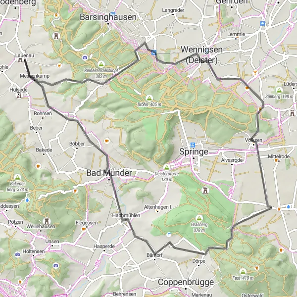 Map miniature of "The Hills of Deister" cycling inspiration in Hannover, Germany. Generated by Tarmacs.app cycling route planner