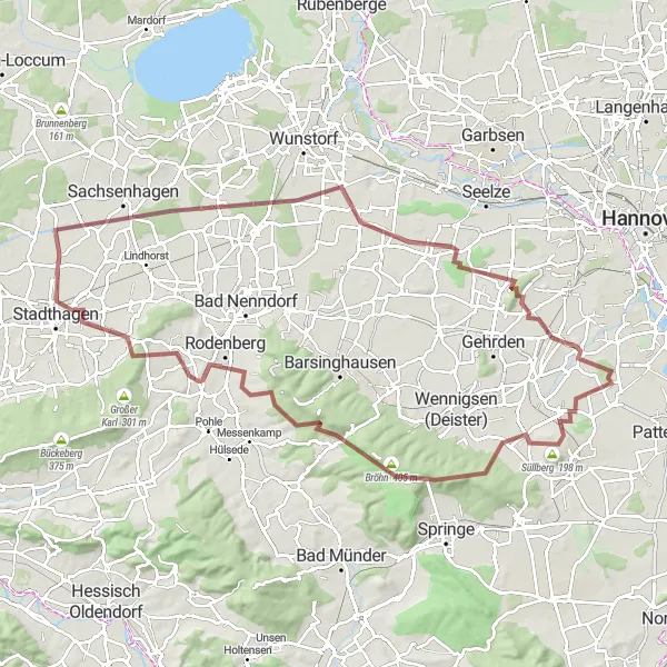 Map miniature of "Lauenhagen Gravel Adventure" cycling inspiration in Hannover, Germany. Generated by Tarmacs.app cycling route planner