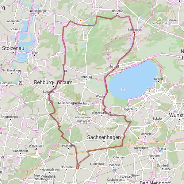 Map miniature of "Lake Serenity Gravel Escape" cycling inspiration in Hannover, Germany. Generated by Tarmacs.app cycling route planner