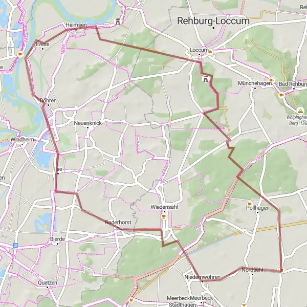 Map miniature of "The Loccum Trail" cycling inspiration in Hannover, Germany. Generated by Tarmacs.app cycling route planner