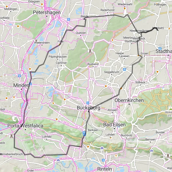 Map miniature of "The Porta Westfalica Challenge" cycling inspiration in Hannover, Germany. Generated by Tarmacs.app cycling route planner
