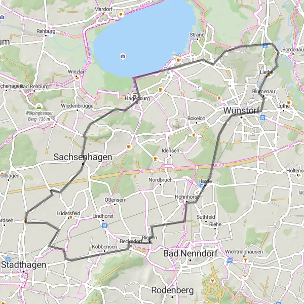 Map miniature of "The Sachenhagen Loop" cycling inspiration in Hannover, Germany. Generated by Tarmacs.app cycling route planner