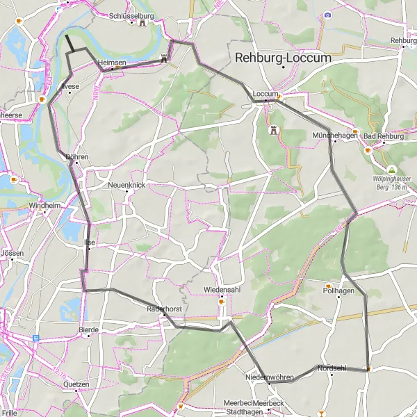 Map miniature of "The Meerbeck Loop" cycling inspiration in Hannover, Germany. Generated by Tarmacs.app cycling route planner