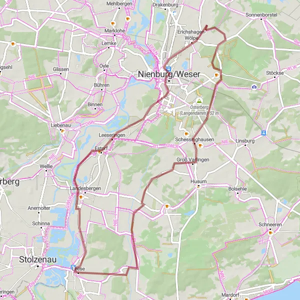 Map miniature of "Gravel Adventure in Leese" cycling inspiration in Hannover, Germany. Generated by Tarmacs.app cycling route planner