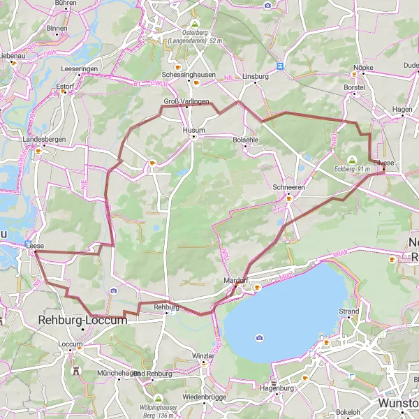 Map miniature of "Gravel Tour through Nature" cycling inspiration in Hannover, Germany. Generated by Tarmacs.app cycling route planner