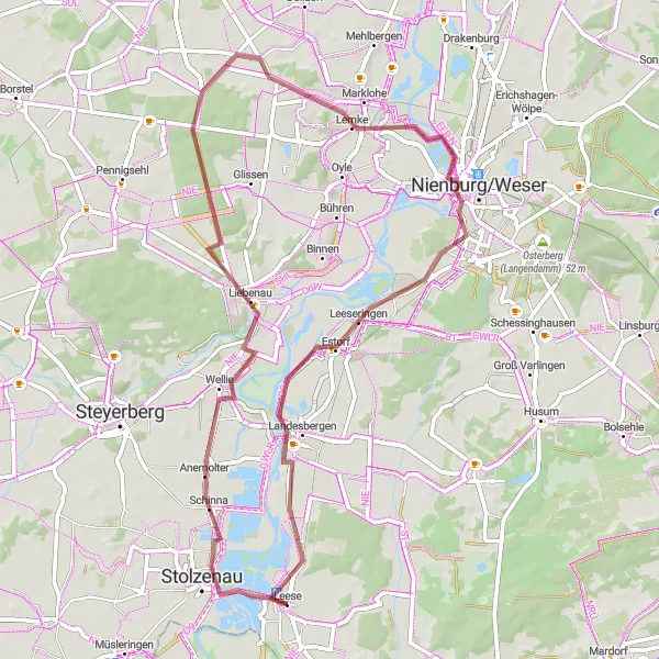 Map miniature of "The Gravel Adventure" cycling inspiration in Hannover, Germany. Generated by Tarmacs.app cycling route planner
