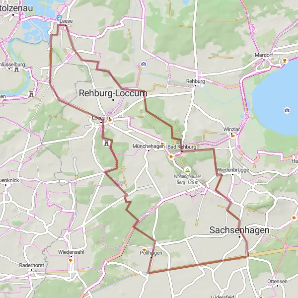 Map miniature of "Exploring Leese by Gravel Bike" cycling inspiration in Hannover, Germany. Generated by Tarmacs.app cycling route planner