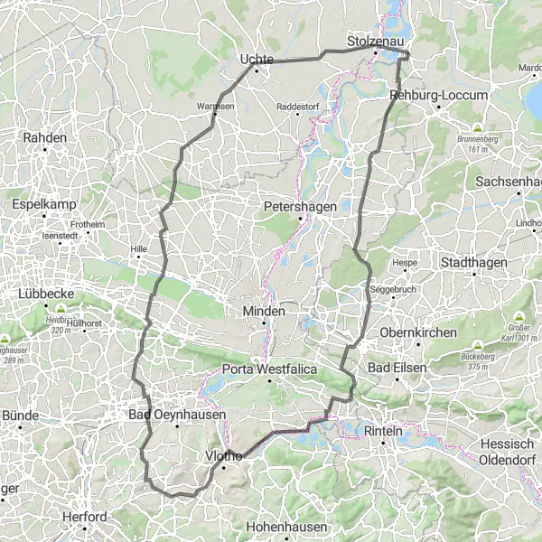 Map miniature of "Scenic Road Cycling in Leese" cycling inspiration in Hannover, Germany. Generated by Tarmacs.app cycling route planner
