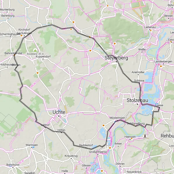 Map miniature of "Leese Loop" cycling inspiration in Hannover, Germany. Generated by Tarmacs.app cycling route planner