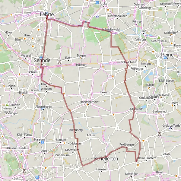 Map miniature of "Gravel Route from Lehrte" cycling inspiration in Hannover, Germany. Generated by Tarmacs.app cycling route planner