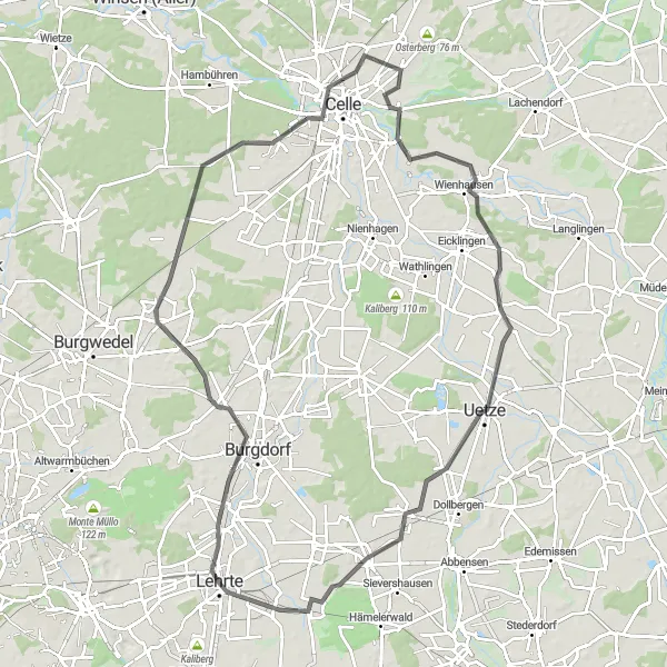 Map miniature of "Rolling Landscapes: Wienhausen Road Loop" cycling inspiration in Hannover, Germany. Generated by Tarmacs.app cycling route planner