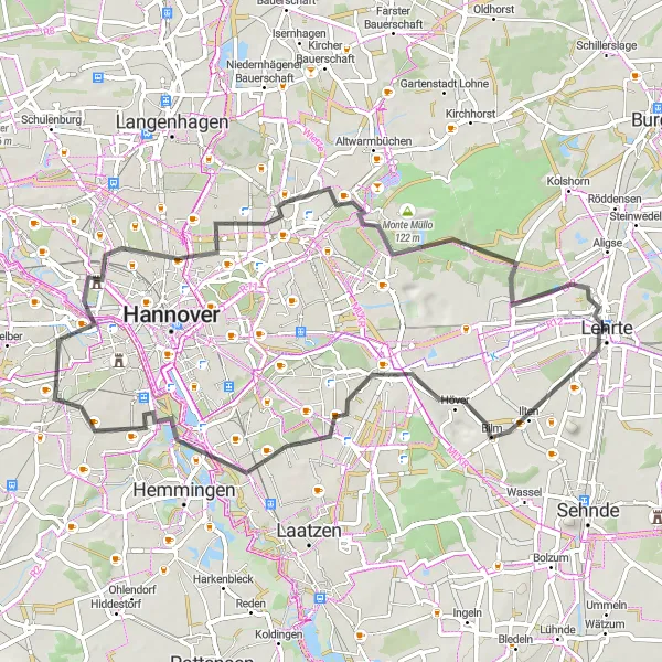 Map miniature of "Maschsee Road Loop" cycling inspiration in Hannover, Germany. Generated by Tarmacs.app cycling route planner