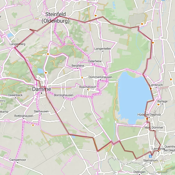 Map miniature of "Gravel Route around Lemförde" cycling inspiration in Hannover, Germany. Generated by Tarmacs.app cycling route planner