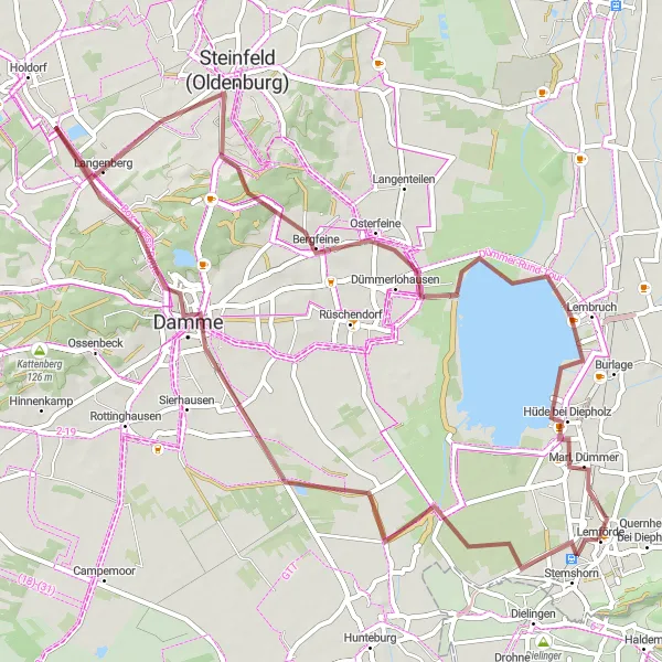 Map miniature of "Discover Steinfeld" cycling inspiration in Hannover, Germany. Generated by Tarmacs.app cycling route planner