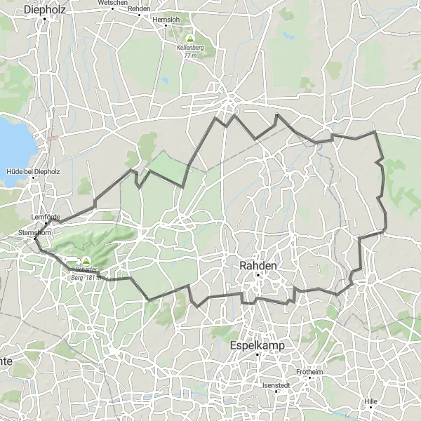 Map miniature of "Road Route through Brockum" cycling inspiration in Hannover, Germany. Generated by Tarmacs.app cycling route planner