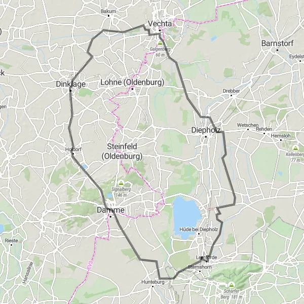 Karten-Miniaturansicht der Radinspiration "Rundfahrt durch Stemshorn und Dinklage" in Hannover, Germany. Erstellt vom Tarmacs.app-Routenplaner für Radtouren