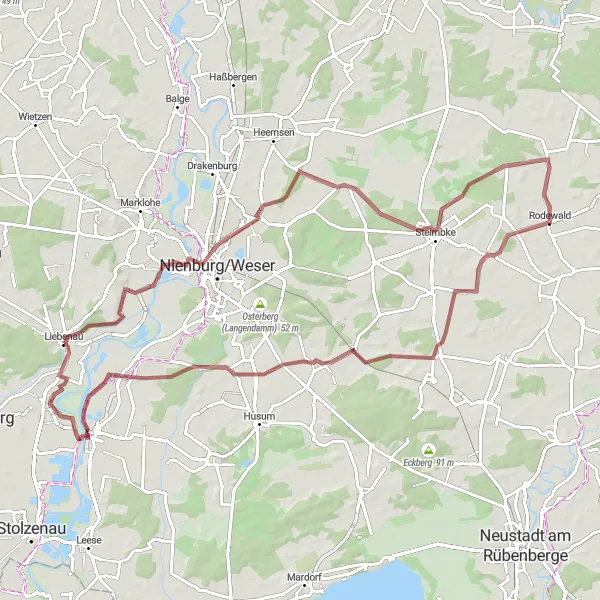 Map miniature of "Weser River Gravel Adventure" cycling inspiration in Hannover, Germany. Generated by Tarmacs.app cycling route planner