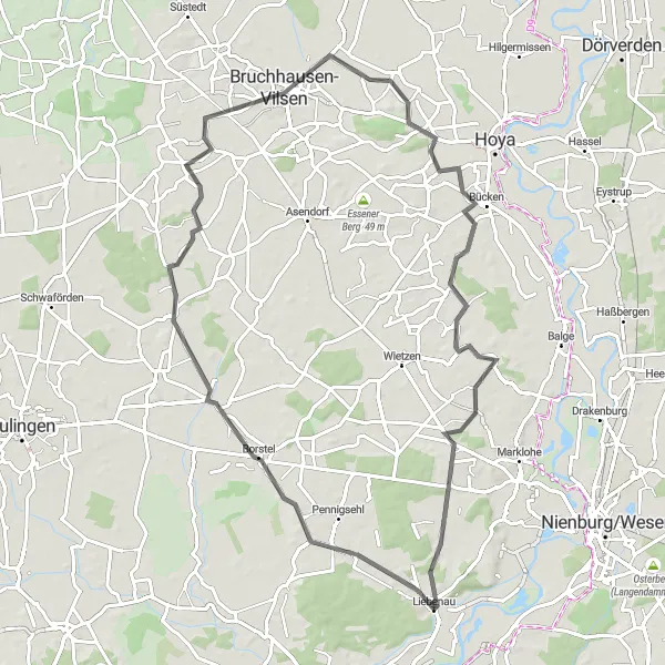 Map miniature of "The Weser Valley Explorer" cycling inspiration in Hannover, Germany. Generated by Tarmacs.app cycling route planner