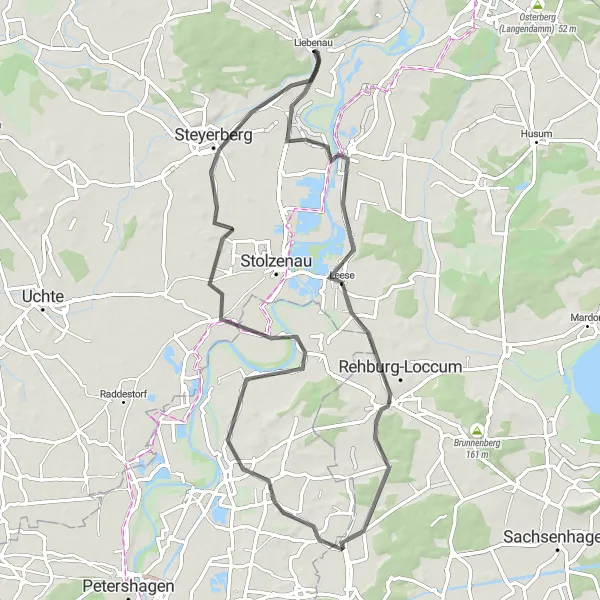 Map miniature of "Liebenau Heritage Trail" cycling inspiration in Hannover, Germany. Generated by Tarmacs.app cycling route planner