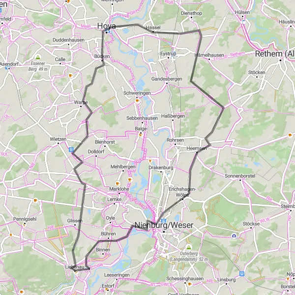 Karten-Miniaturansicht der Radinspiration "Radtour von Sudhalenbeck nach Nienburg/Weser" in Hannover, Germany. Erstellt vom Tarmacs.app-Routenplaner für Radtouren