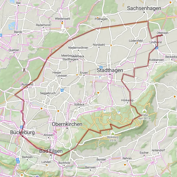 Map miniature of "Challenging Gravel Adventure" cycling inspiration in Hannover, Germany. Generated by Tarmacs.app cycling route planner
