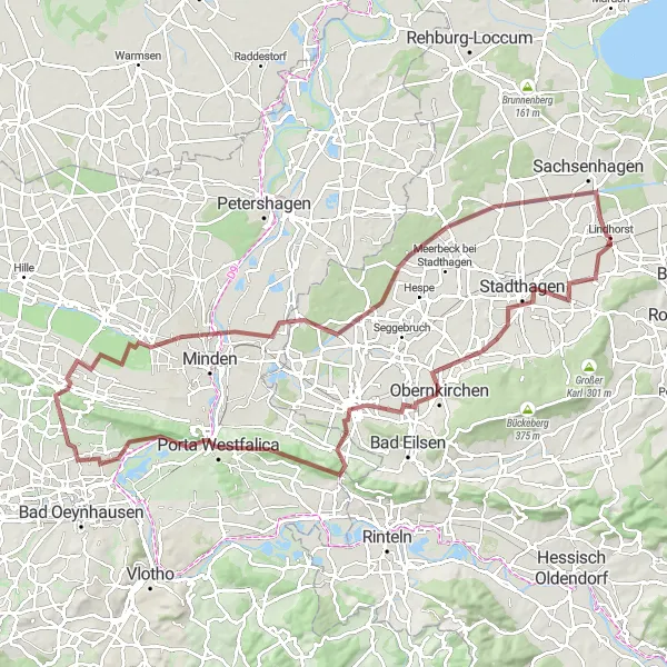 Map miniature of "The Gravel Challenge" cycling inspiration in Hannover, Germany. Generated by Tarmacs.app cycling route planner