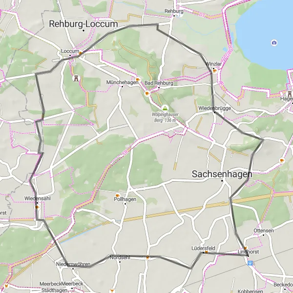 Map miniature of "The Road Less Traveled" cycling inspiration in Hannover, Germany. Generated by Tarmacs.app cycling route planner