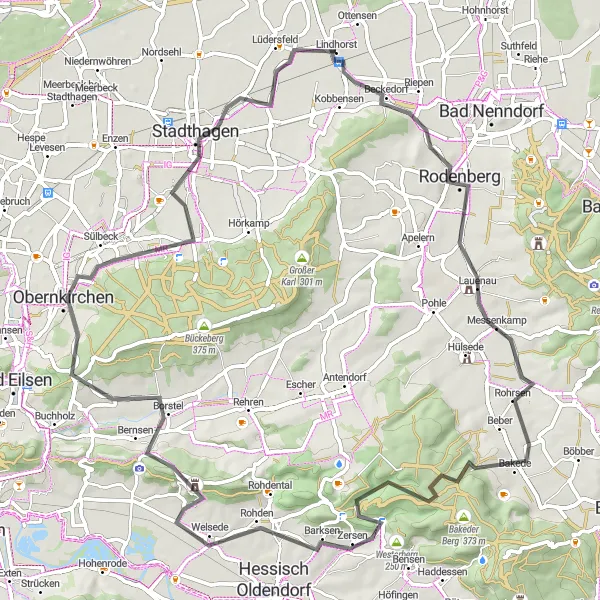 Map miniature of "Hill Paradise" cycling inspiration in Hannover, Germany. Generated by Tarmacs.app cycling route planner