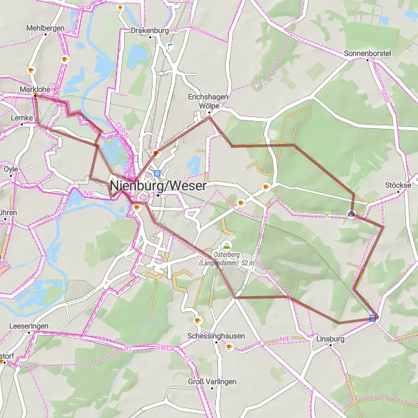 Map miniature of "Hidden Treasures" cycling inspiration in Hannover, Germany. Generated by Tarmacs.app cycling route planner