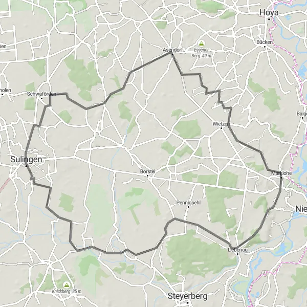 Karten-Miniaturansicht der Radinspiration "Radweg durch Sulingen und Asendorf" in Hannover, Germany. Erstellt vom Tarmacs.app-Routenplaner für Radtouren