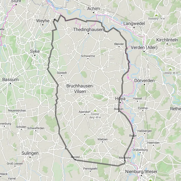 Karten-Miniaturansicht der Radinspiration "Entdeckungstour um Hoya und Marklohe" in Hannover, Germany. Erstellt vom Tarmacs.app-Routenplaner für Radtouren