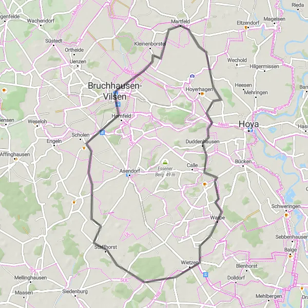 Map miniature of "The Martfeld Loop" cycling inspiration in Hannover, Germany. Generated by Tarmacs.app cycling route planner