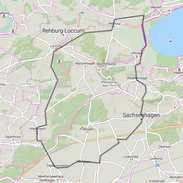 Map miniature of "Meerbeck and beyond" cycling inspiration in Hannover, Germany. Generated by Tarmacs.app cycling route planner