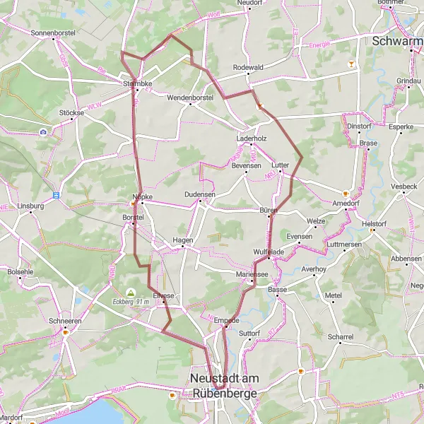 Karten-Miniaturansicht der Radinspiration "Abenteuerliche Gravel-Tour um Neustadt" in Hannover, Germany. Erstellt vom Tarmacs.app-Routenplaner für Radtouren