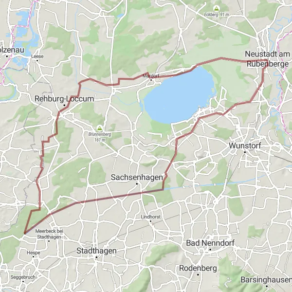 Map miniature of "Off-Road Gravel Adventure to Loccum" cycling inspiration in Hannover, Germany. Generated by Tarmacs.app cycling route planner