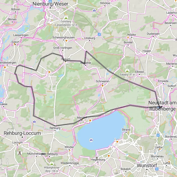 Map miniature of "Moorland Exploration" cycling inspiration in Hannover, Germany. Generated by Tarmacs.app cycling route planner