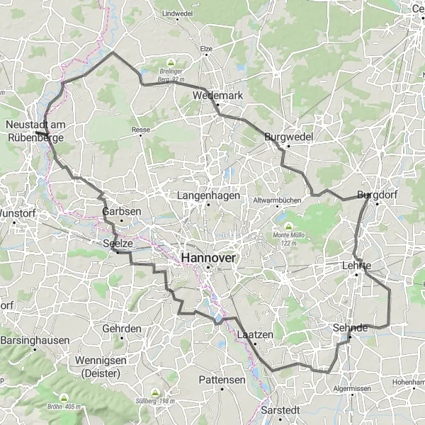 Karten-Miniaturansicht der Radinspiration "Rund um Hannover und Neustadt" in Hannover, Germany. Erstellt vom Tarmacs.app-Routenplaner für Radtouren