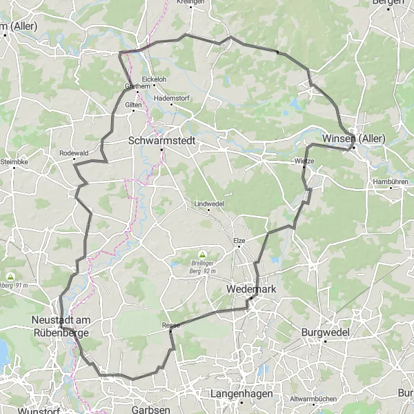 Map miniature of "Challenging Road Cycling Expedition from Erichsberg to Schloss Landestrost" cycling inspiration in Hannover, Germany. Generated by Tarmacs.app cycling route planner