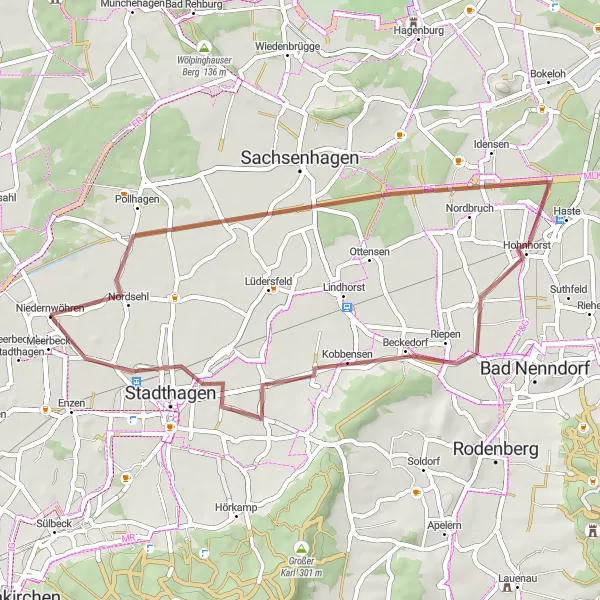 Karten-Miniaturansicht der Radinspiration "Gravel Tour Nordsehl-Hohnhorst-Stadthagen" in Hannover, Germany. Erstellt vom Tarmacs.app-Routenplaner für Radtouren